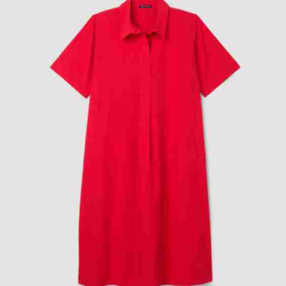 Washed Organic Cotton Poplin Split Neck Dress
