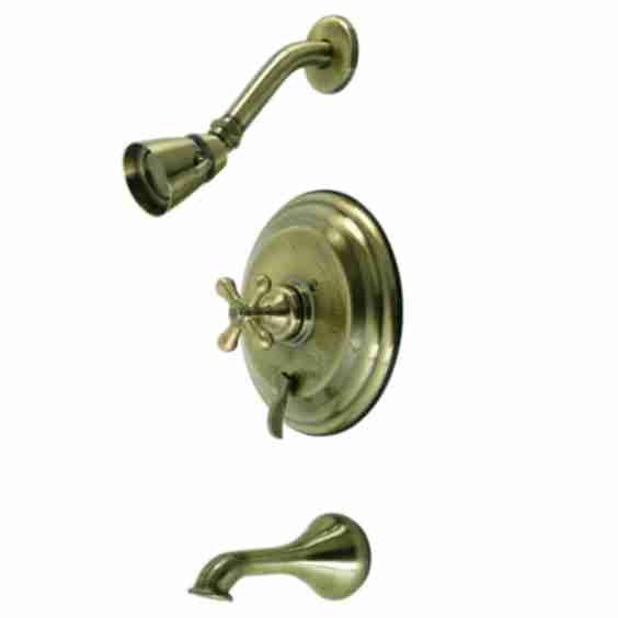 Restoration Tub And Shower Trim With Single Function Shower Head And Metal Cross Handle
