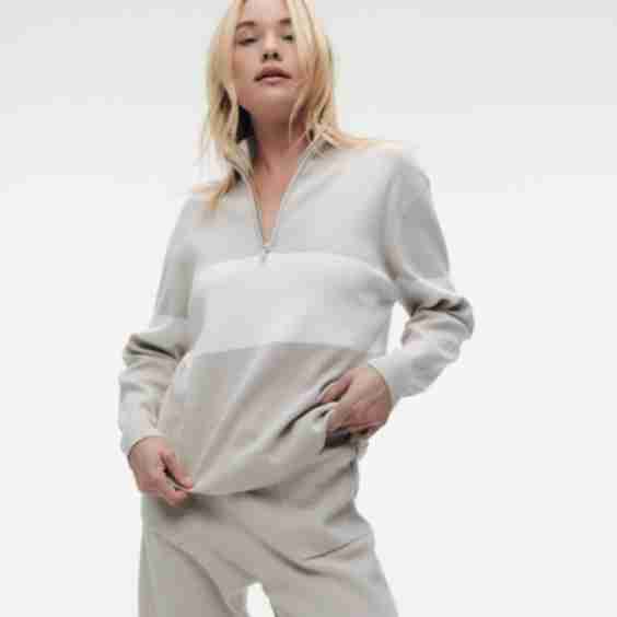 Caf Cotton Cashmere Striped Quarter Zip