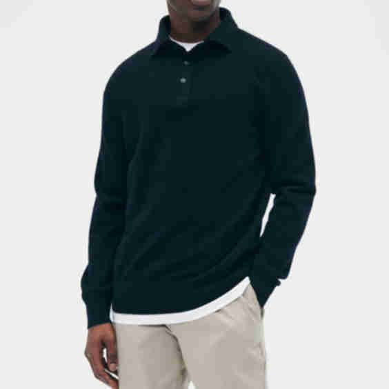 Mens Cashmere Long Sleeve Polo