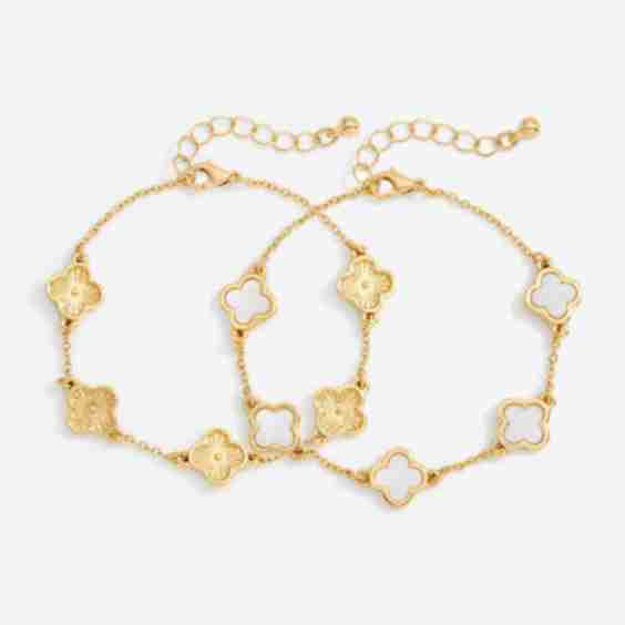 Gold Mother Of Pearl Clover Station Bracelets - Pack Of 2