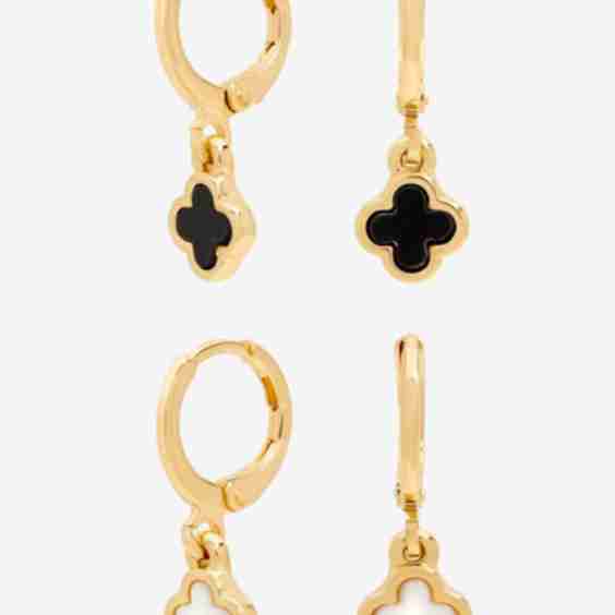 Gold Mother Of Pearl And Black Clover Huggie Hoops - Pack Of 2