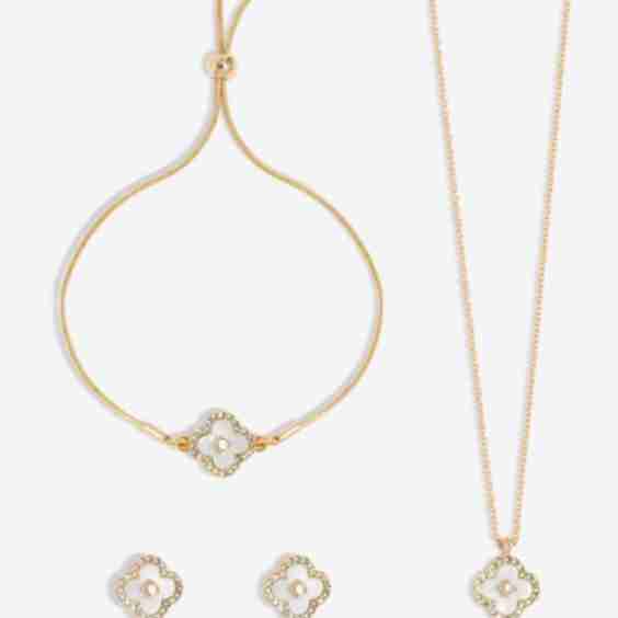Plated Crystal Clover Trio Set 
