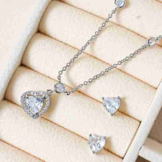 Plated And Cubic Zirconia Heart Drop Set 