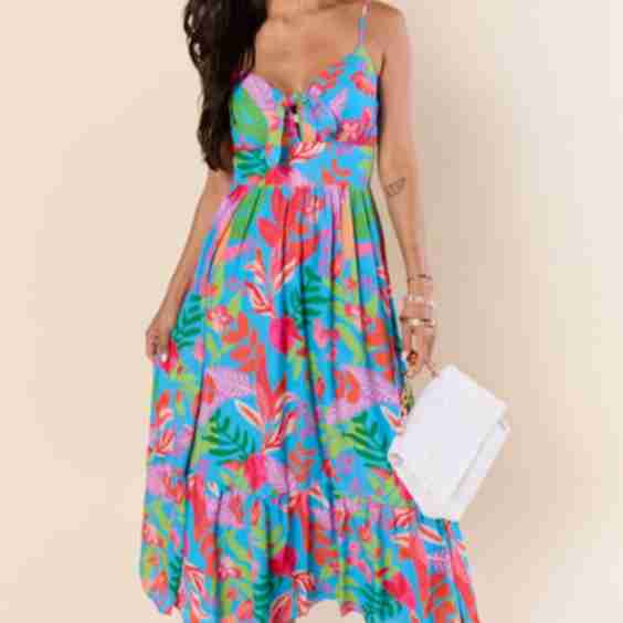 Tropical Touch Green Floral Maxi Dress