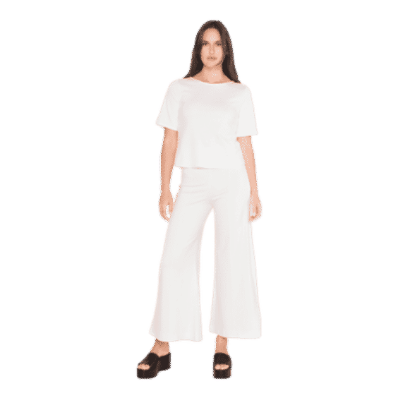 Off-White Ponte Knit Wide Leg Pant: Cropped