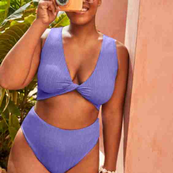 Sparkle Ribbed Twist Front Crop Bikini Set