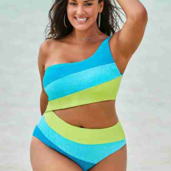 One Shoulder Color Block Cutout One Piece Swimsuit