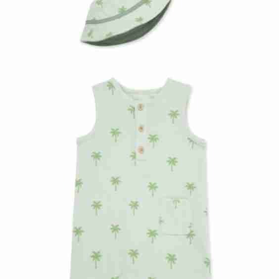 Palm Tree Terry Romper Hat Set