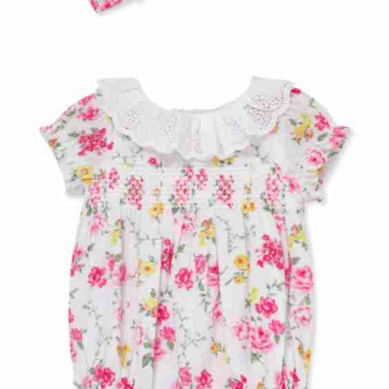 Rose Print Cotton Bubble Romper & Headband Set