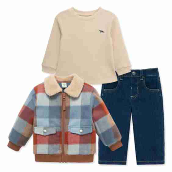 3-piece Plaid Bomber Jacket, Shirt & Jeans Set