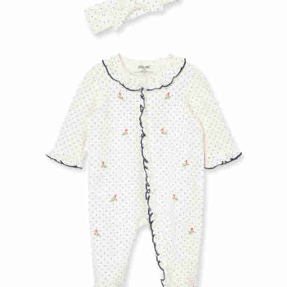 Rosebud 2-Way-Zip Footed One-Piece and Headband