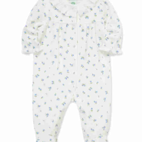 Tiny Blue Floral Velour Footie (3M-9M)