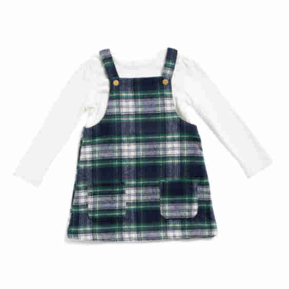 Toddler Girls Wool Blend Plaid Jumper Dress Set