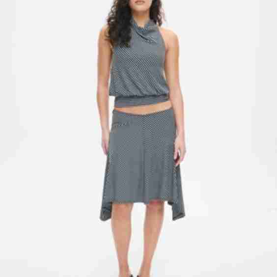 Stripe Drape Hem Midi Skirt