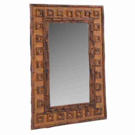Greek Key Rattan Mirror
