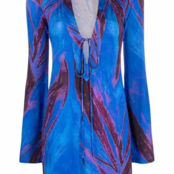 Abstract Print Long Sleeved Kaftan Dress