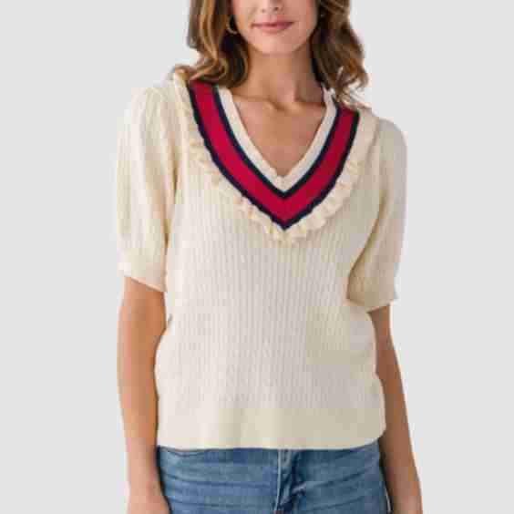 Multi Color Striped V Neck Sweater Top