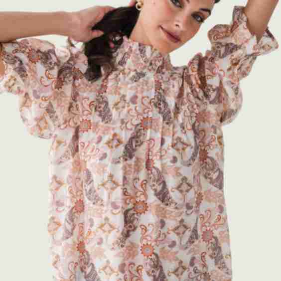 High Necked Pintuck Printed Top