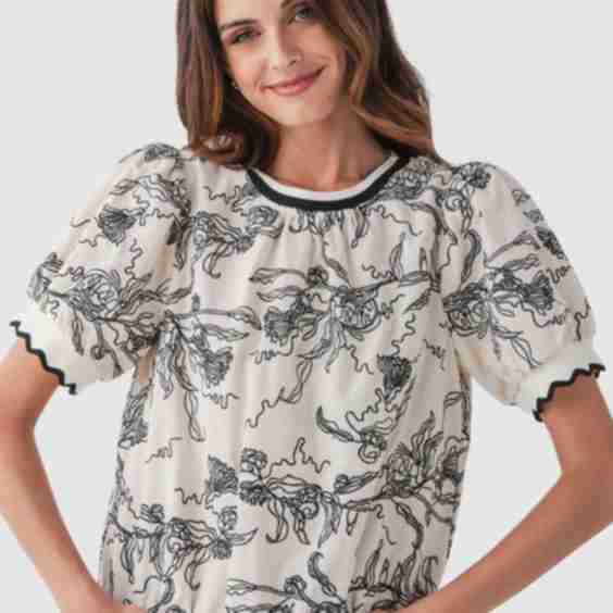 Abstract Floral Scalloped Top