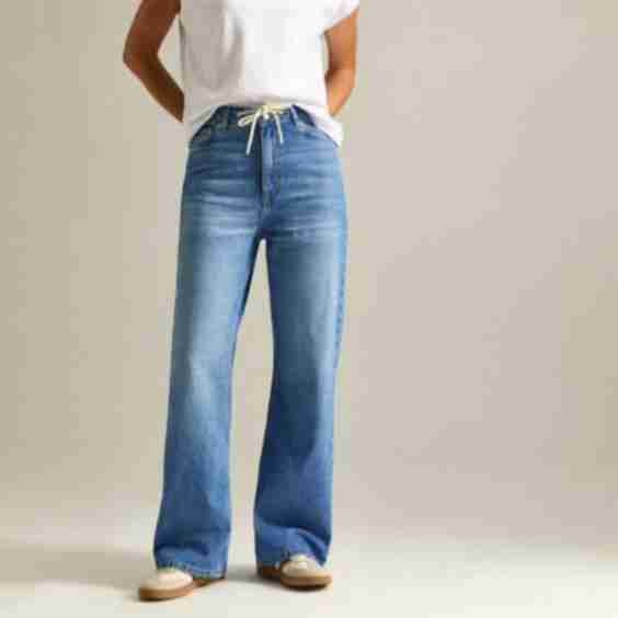 Drawstring Waist Wide Leg Jeans