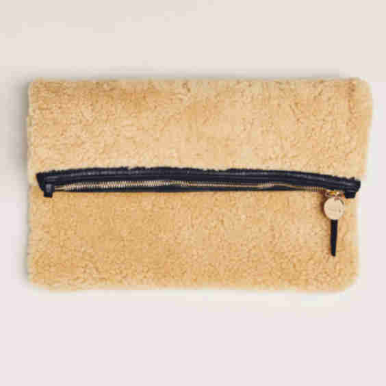 Shearling Foldover Clutch 