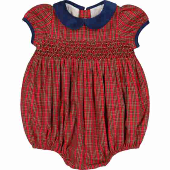 Angelica Short Sleeve Tartan Smocked Bubble