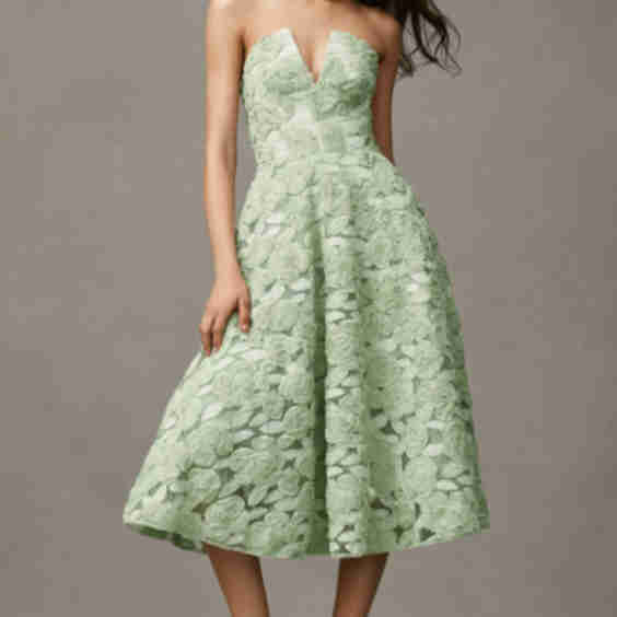 Briella Strapless 3D Floral Fit & Flare Midi Dress