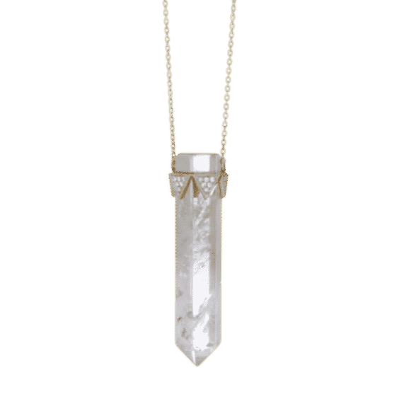 Smokey Quartz Vertical Pendant Diamond Crown Necklace