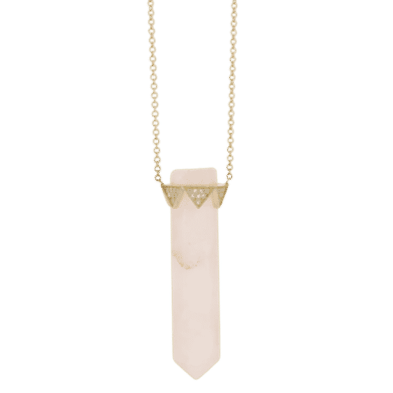 Rose Quartz Vertical Pendant Diamond Crown Necklace