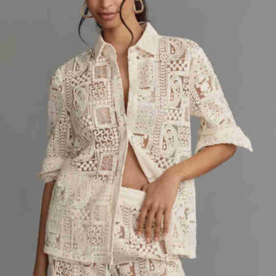 Long-Sleeve Layered Boyfriend Lace Shirt