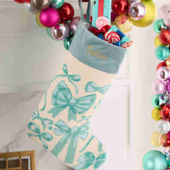 Bauble Stockings x Sainty Nelsen "Blue Bows" Christmas Stocking, Personalized