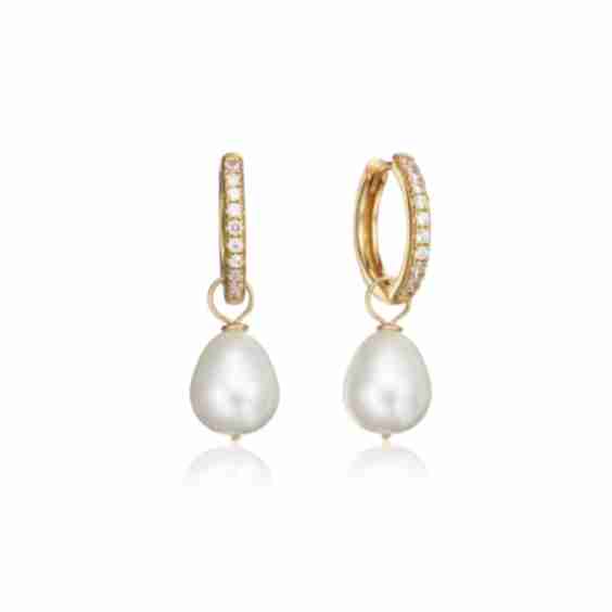 Diamond Style Large Pearl Drop Hoop Earrings