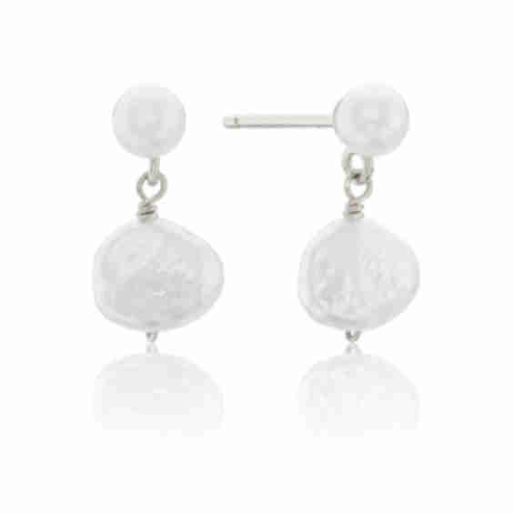 Double Baroque Pearl Drop Stud Earrings