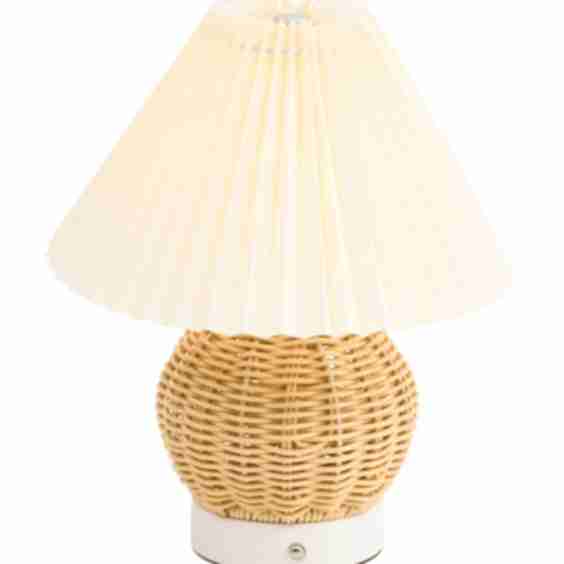 Led Fluted Shade With Woven Base Touch Lamp