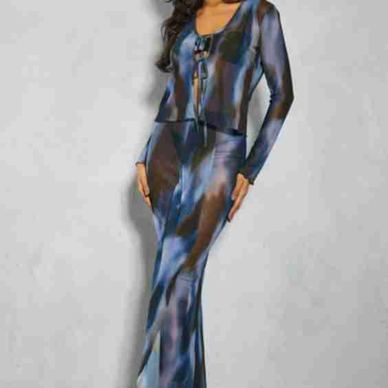 Pattern Mesh Top & Maxi Skirt Co-ord