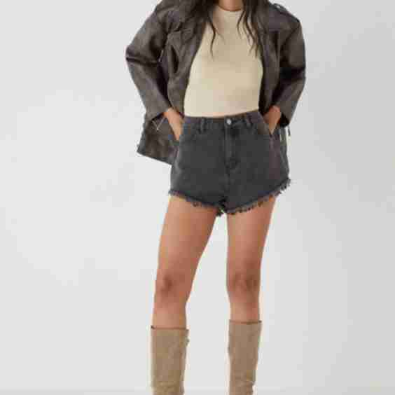 Washed Denim Frayed Relaxed Shorts