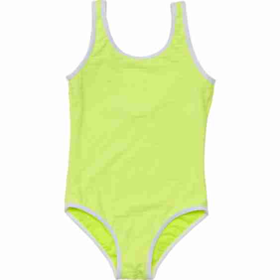 UPF50+ Scoop Neck Sleeveless Contrast Piped Swimsuit, Citron Zest