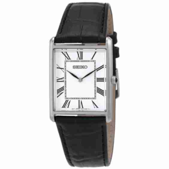 Essentials Quartz White Dial Black Leather Mens Watch