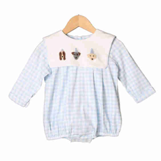 French Knot Birthday Party Pups Gingham Long Sleeve Bubble