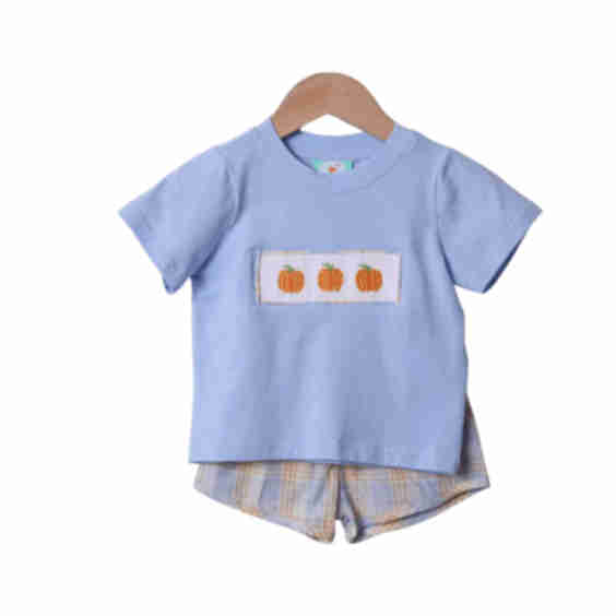 Blue Plaid Pumpkin Short Set