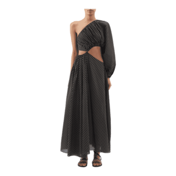 Spot-Print Cutout-Waist Cotton-Blend Dress