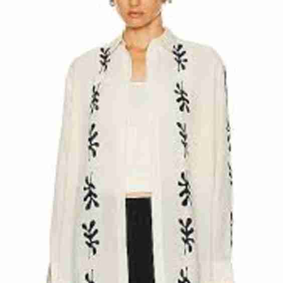 Fig Leaf Print Silk Long-Sleeve Shirt