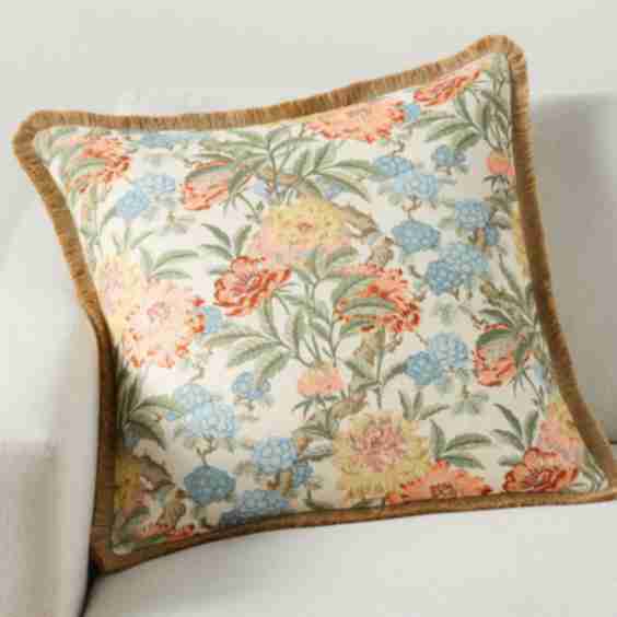 Garden Floral Ikat Pillow With Fringe