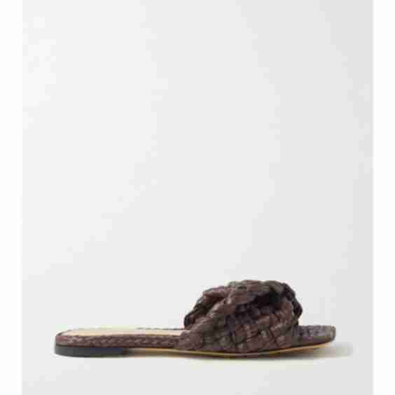 Dark Brown Intrecciato Raffia Slides