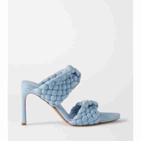 Light Blue Intrecciato Quilted Leather Mules