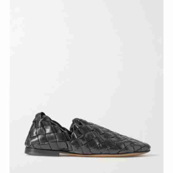 Black Intrecciato Leather Collapsible-Heel Loafers