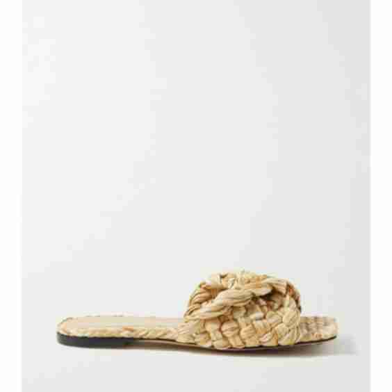 Beige Intrecciato Raffia Slides