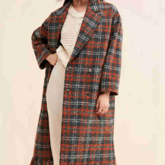 Plaid Fringe Coat