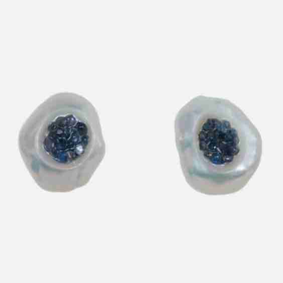 Blue Sapphire And Pearl Stud Earrings